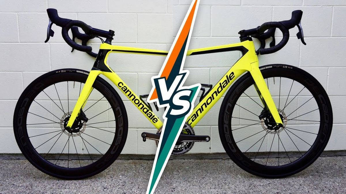 Comparison of two yellow Cannondale bikes side by side with a 'VS' symbol.